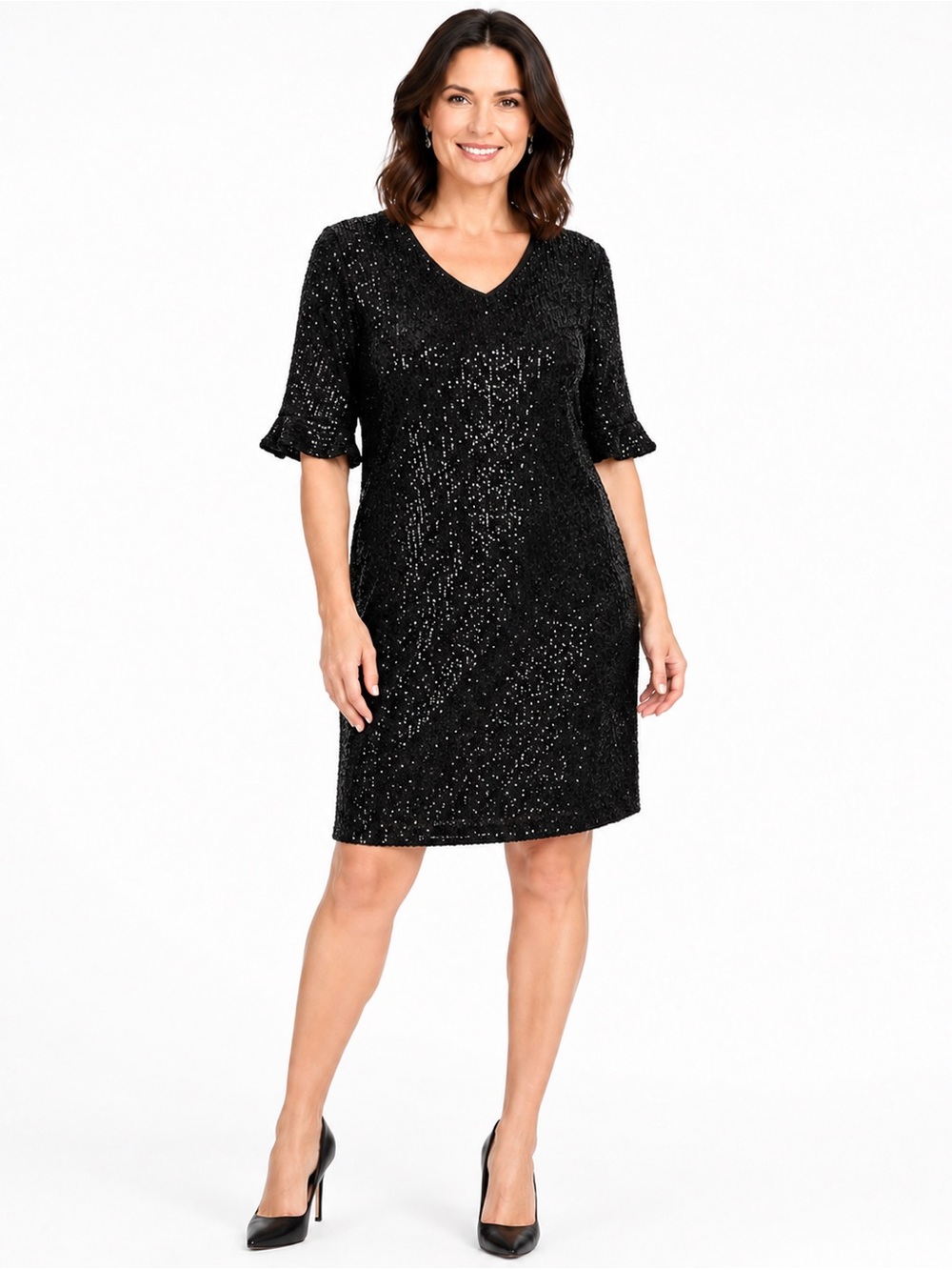 Anthropologie NWT CeCe Dress 3XL Sequin Ruffle Short Sleeve V-Neck Cocktail Chic